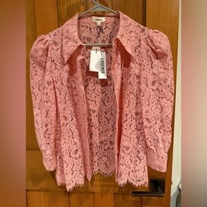L'AGENCE Rose Pink Lace Button-Down Shirt large